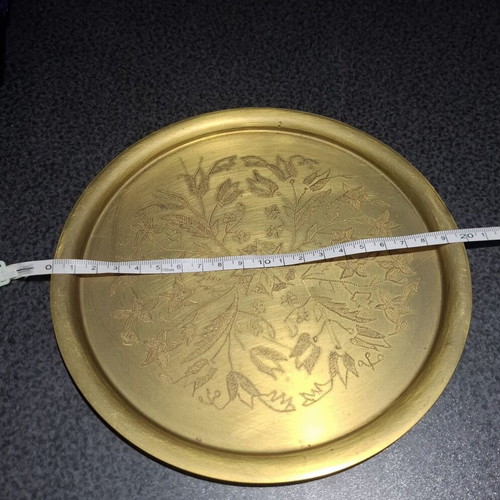Brass Carved Tray 20cm like new with traditional floral design