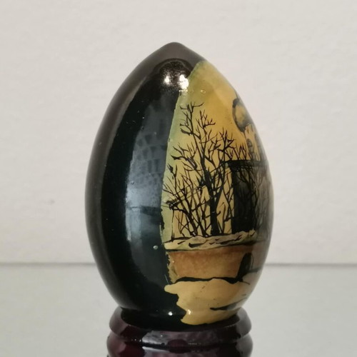 Wooden egg used with hand painting, Russian church motif