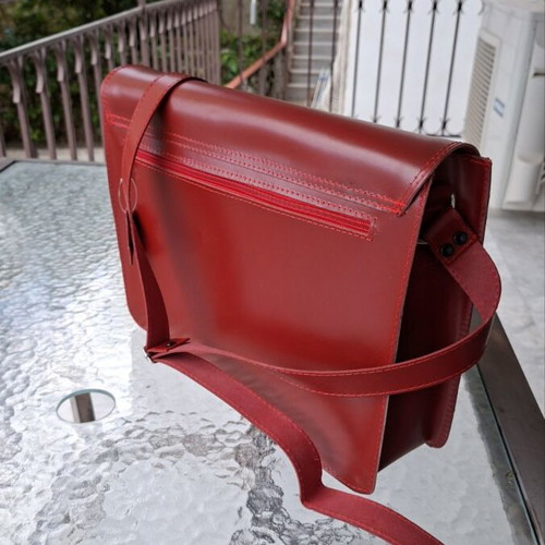 Handmade leather bag new, deep red 25x28cm