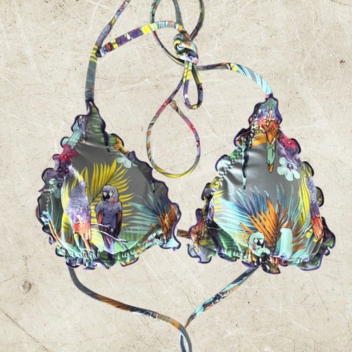 Omero tie-up printed triangle bikini new with parrots size M