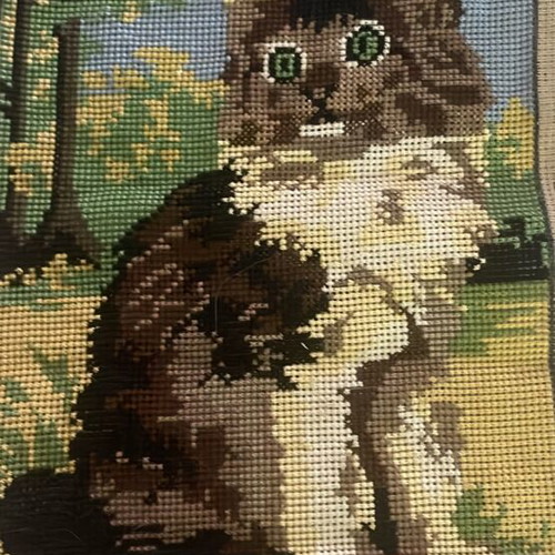 Embroidery with cat cross-stitch, new, ready for frame 30x40