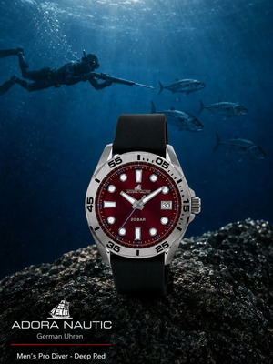 ADORA Nautic Men's Pro Diver Watch, Deep Red, 20 ATM