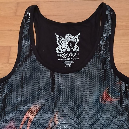 Iron Fist black sleeveless elastic blouse with sequins size Medium like new