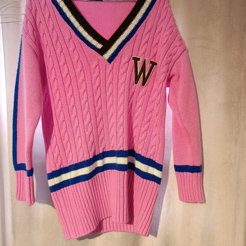 Long knitted sweater in pink used, size M