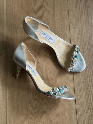 Jimmy Choo Lotus silver leather crystal shoes used size 38.5