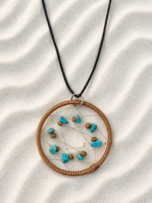 Boho dreamcatcher necklace made of zinc with acrylic stones and black leather