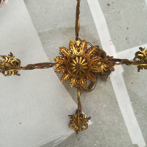 Antique lamp used, brass, ornate, 4 lights, 80 years old