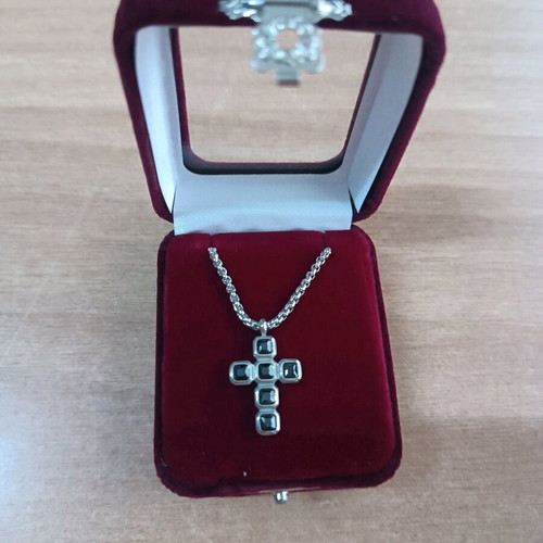 Men's stainless steel cross necklace new with black stones