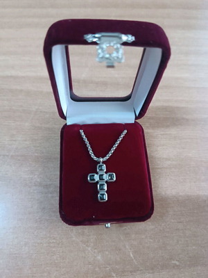 Men's stainless steel cross necklace new with black stones