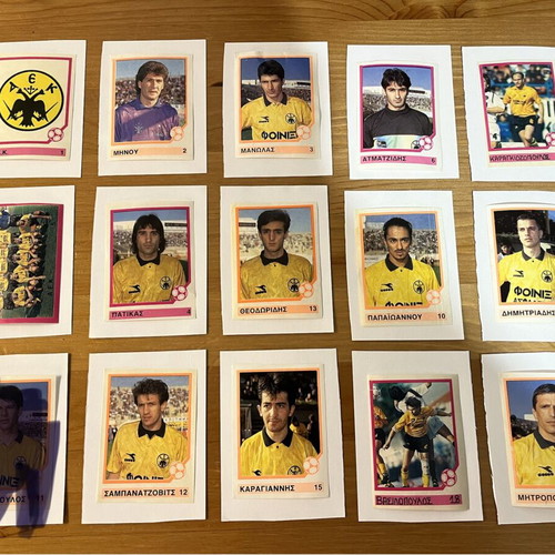 AEK Football Stickers used, pack of 14 from 1993 album