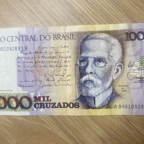 Brazil 1000 Cruzados banknote used, Machado de Assis 1987-1988