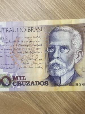 Brazil 1000 Cruzados banknote used, Machado de Assis 1987-1988