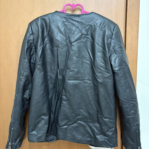 Faux leather women's jacket used, size S, black, quilted lining