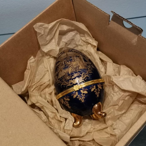 Porcelain egg used Cobalt Blue with gold designs Limoges