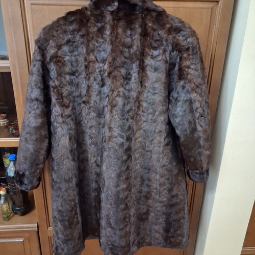 Vintage mink fur coat used, brown, medium length