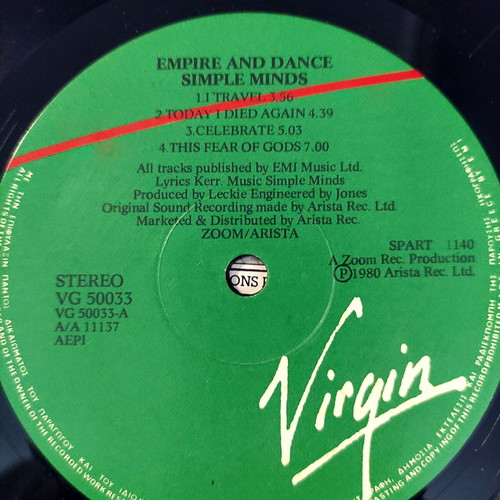 Simple Minds Empires And Dance 12'' Vinyl LP used, Greek pressing