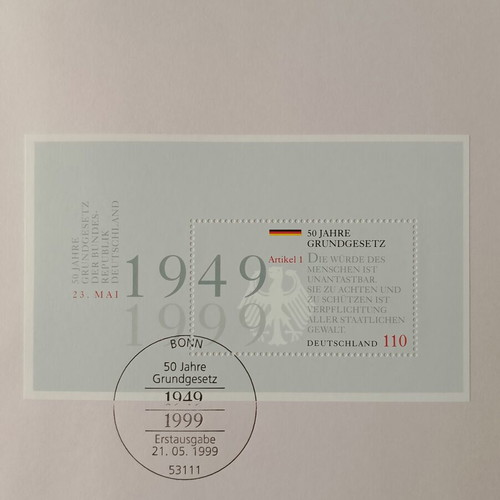 German stamps 1999 with first day covers Bonn and Frankfurt