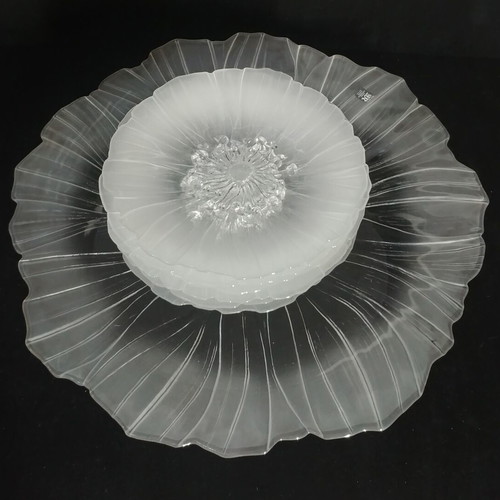 Maleras "Wind Flower" pasta set used, lead crystal by Mats Jonasson 80s