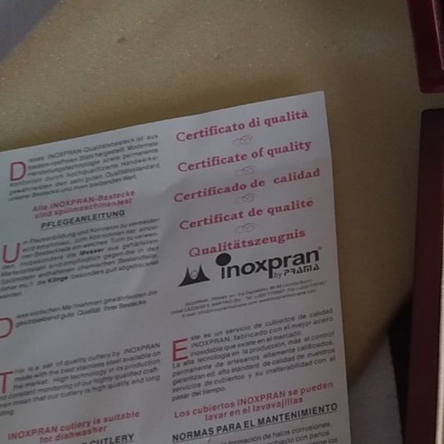 Inoxpran cutlery new in wooden case with certificate