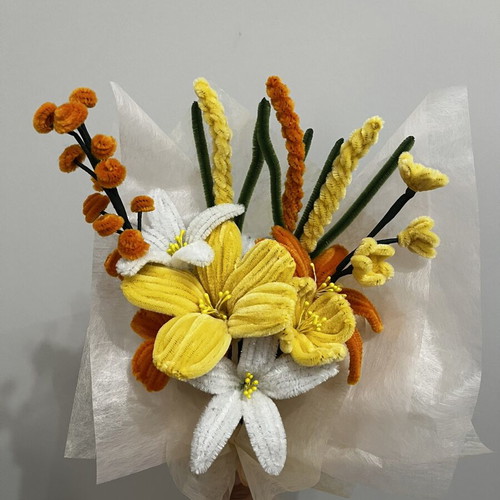 Bouquet with various pipe cleaner flowers, new