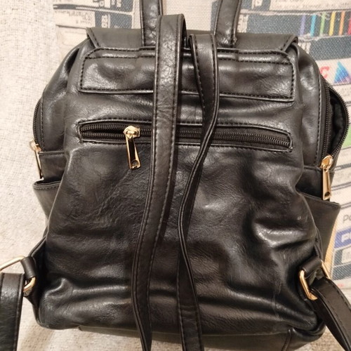 Backpack bag used, black faux leather