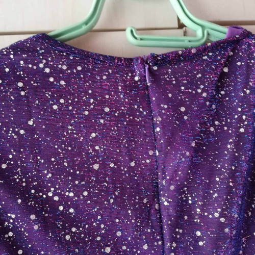 Jumpsuit with V neckline and ruffles, purple, size small, like new