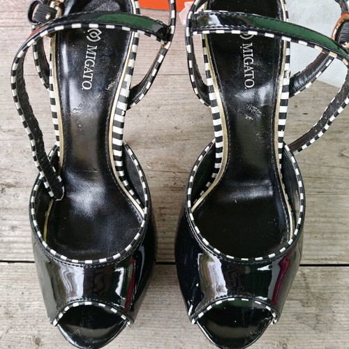 Migato black and white high-heeled sandals used, size 38