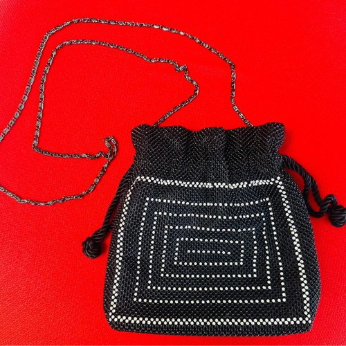 Sceilan Vintage Black Evening Crossbody Bag with Strass new