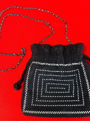 Sceilan Vintage Black Evening Crossbody Bag with Strass new