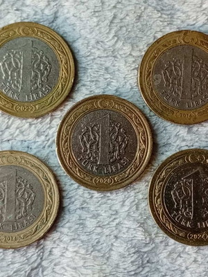 Turkey 1 Lira coins, set of 5, 2014-2024