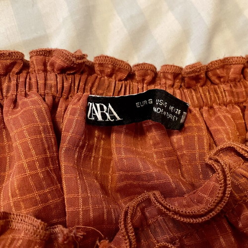 Zara Boho Crop Top with Ruffles and Front Tie, Size S, Like New, Orange
