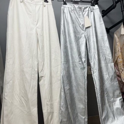 Women's leatherette pants grey & white, Italian