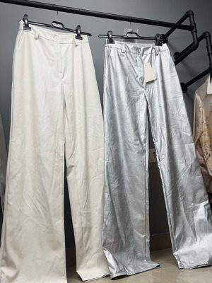 Women's leatherette pants grey & white, Italian