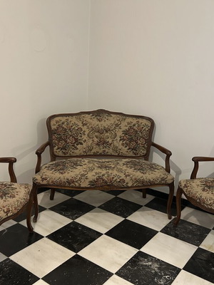 Vintage σαλόνι στυλ Louis XV με υφαντό γκομπλέν καναπέ και 2 πολυθρόνες σαν καινούργιο