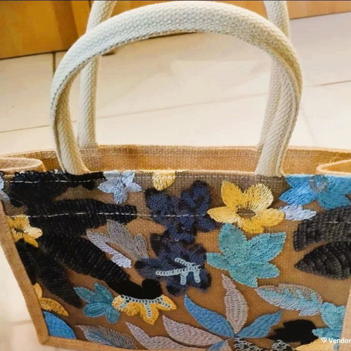 Floral Summer Straw Bag with Embroidered Flowers and Sequins