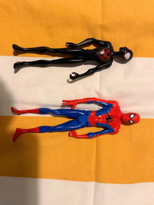 Spider-Man figures from Miles Morales Spider Verse movie, like new, pack of two