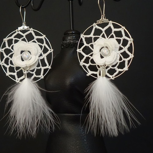 Dreamcatcher earrings new, white handmade