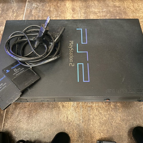 PlayStation 2 retro bundle with 2 consoles, controllers, memory cards, HDMI adapter like new