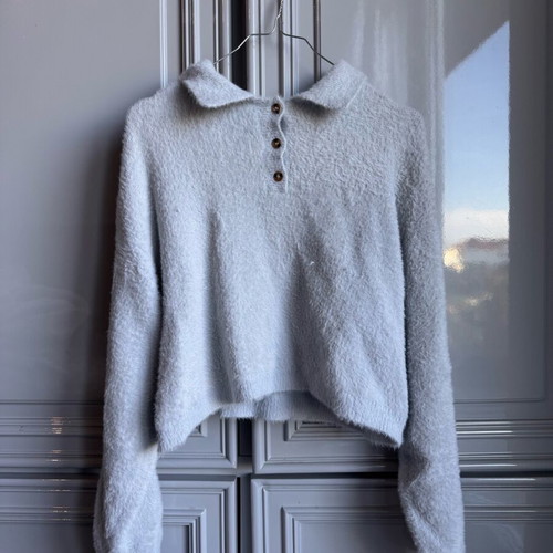Bershka soft crop sweatshirt with collar blue used