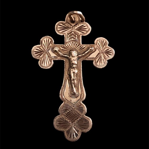 Gold Orthodox Russian Cross handmade like new 14 karat