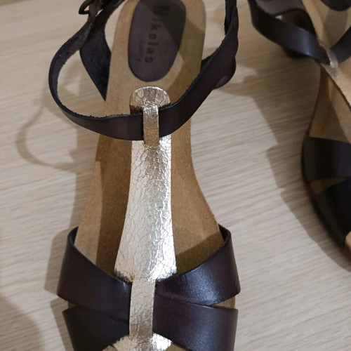 Nikolas leather sandals new, brown and gold, size 41