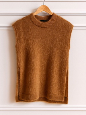 Μπλούζα πλεκτή Anel καφέ καινούργια αμάνικη με σκίσιμο στο πλάι