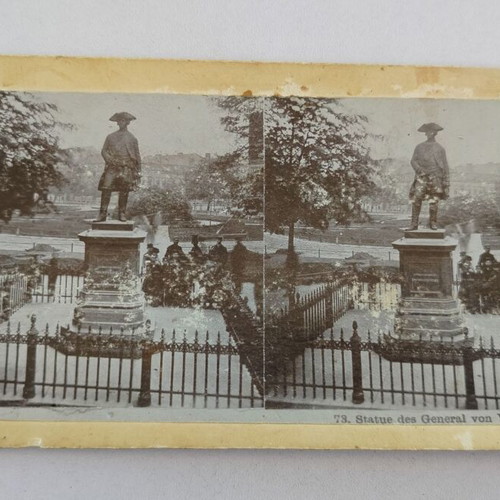 Stereoscopic photo used, early 20th century, Statue des General von Winterfeld