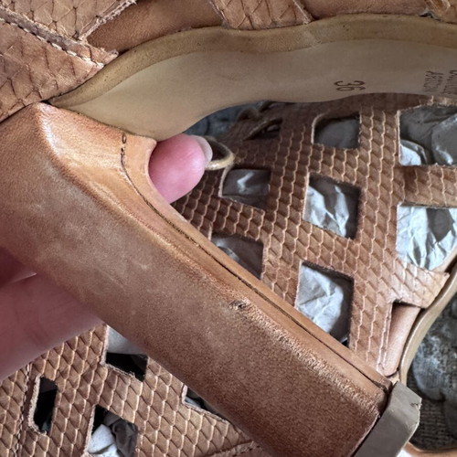 Leather lace-up heels Artisan used, beige, size 36, cut-out design