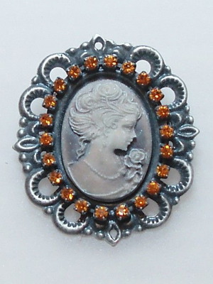 Αντίκε Καρφίτσα με Απομίμηση Καμέου και Orange Topaz Crystals καινούργιο
