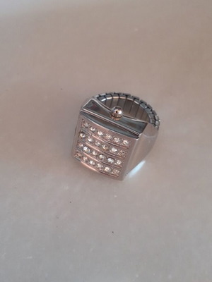 Vintage silver ring watch with rhinestones, decorative