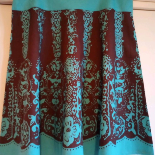 Women's Boho Flared Skirt (A-line) "BONN" - Turquoise / Brown with Ethnic Print