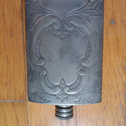Vintage metal flask used, 3 Oz, handmade Victorian style