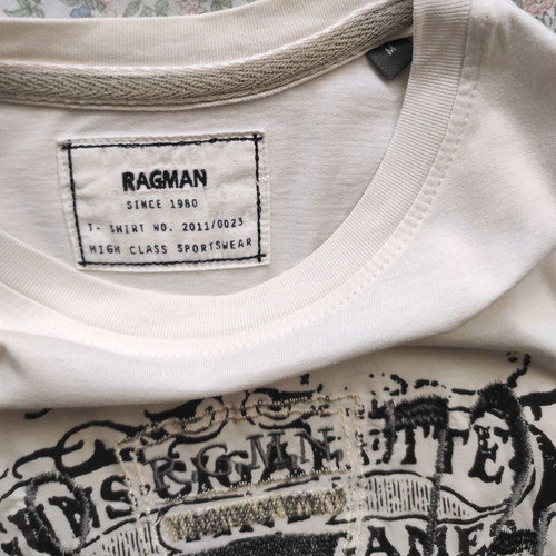 Ragman T-shirt used, size M, white with blue print