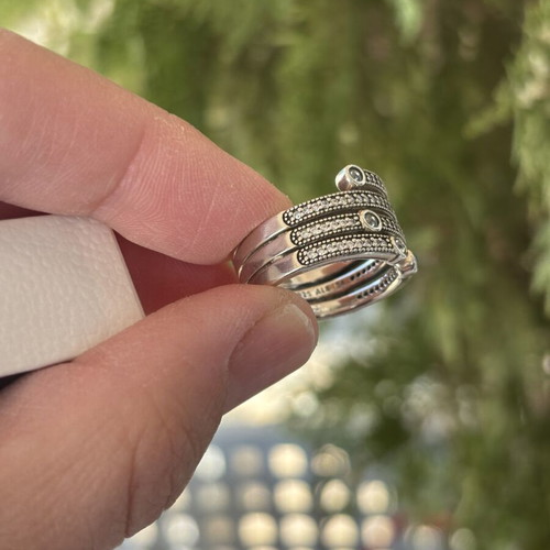 Pandora ring 191002CZF like new with white and light blue stones, size 54